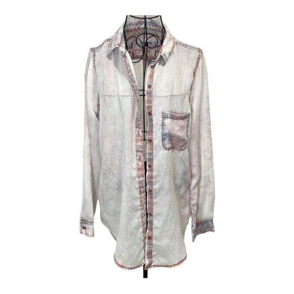 Paper + Crane Small Twist-Front Button-Down Plaid Shirt size S - Picture 1 of 8